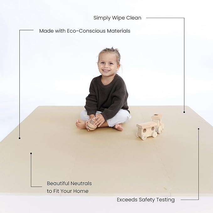 Toddlekind Solid Color Foam Play Mat 4x4 Baby Playmat. Stylish, Non-Toxic, Odorless, Plain Design Puzzle Play Mat 0m+ Clay(Beige)