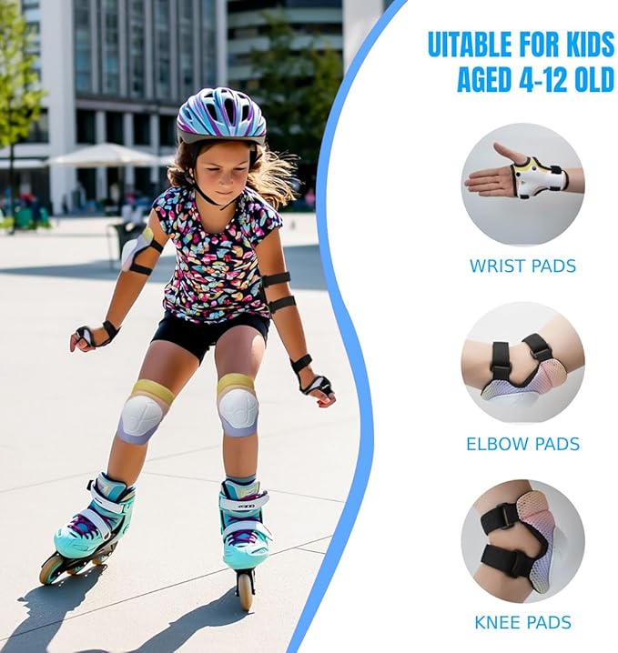 Knee Pads Elbow Pads Wrist Guards Set for Kids,Upgraded Protective Gear for Toddle 4-12 Boys or Girls Children Roller Skating Scooter Skateboarding Bike Roller Blade