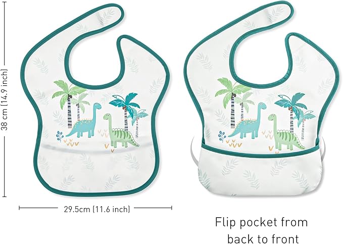 Mess Proof Baby Bib 3 Pack, Waterproof Led Weaning Baby Feeding Bibs with Food Catcher, Travel Feeding Bibs