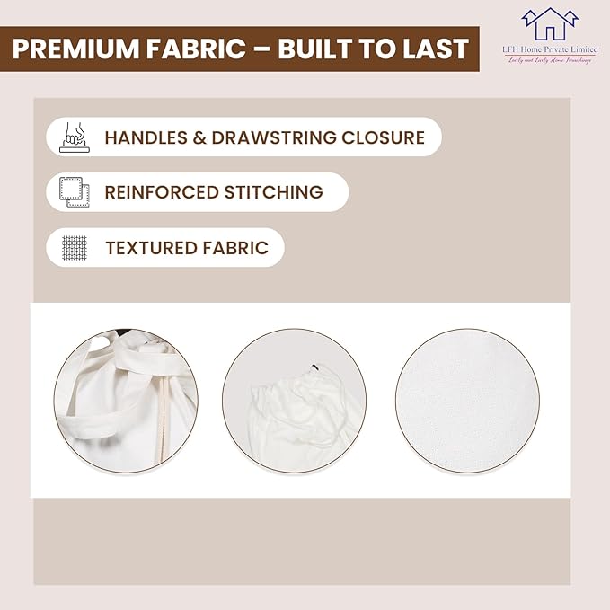 LFH Home Cotton Canvas Large Laundry Bag with Handle, Heavy Duty Drawstring Closure Washable Laundry Bags School Travel, Home, Hotel, College Dorm, Organizer Sack, Toys Clothes 20x30-White