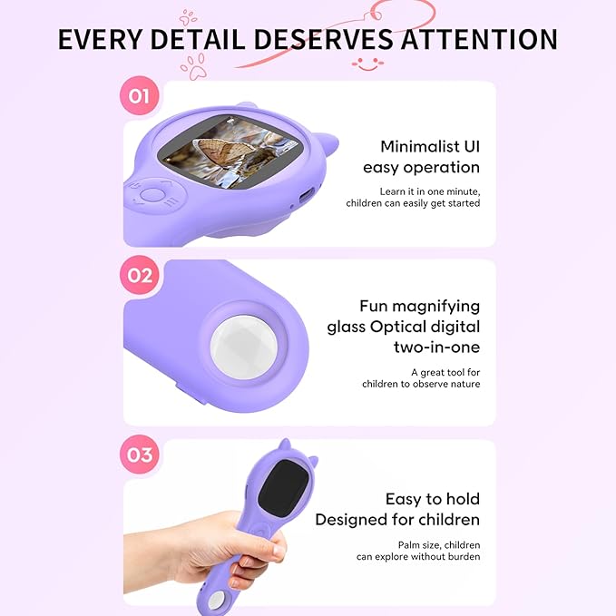 Microscope for Kids - Mini Pocket Handheld Microscope for Toddlers-STEM Educational Science Kit Toys for Christmas Birthday Gifts Toys for 5 6 7 8 9 10 11 12 Year Old Girls（Purple）