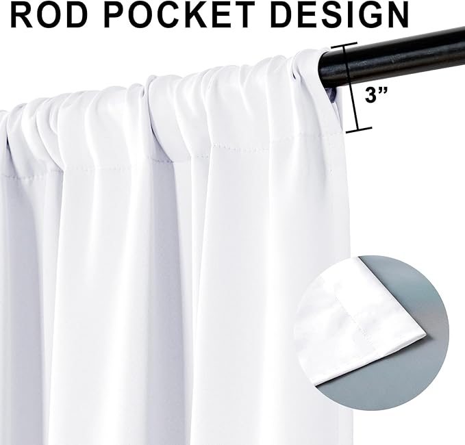 XWZO 100% Blackout Curtains with Tiebacks- 2 Thick Layers Completely Shaded Window Treatment Thermal Insulated Lined Rod Pocket Drapes for Bedroom/Laundry Room, White, W52 x L45, Set of 2 Panels