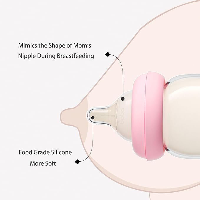 YOHKOH Natural Glass Baby Bottle with Natural Response Nipple, Newborn Anti-Colic Baby Bottles, Wide Neck Mushroom Cap Baby Bottle, Clear (8.8ounce (Pack of 2), Red1)