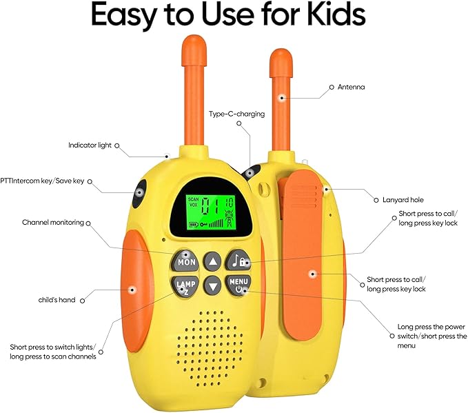Walkie Talkies for Kids Rechargeable, Toys for Ages 3-12 Boys Girls, 2 Pack Handheld Long Range 2-Way Radios, Birthday Gifts,Christmas Stockings, Outdoor Camping, Family Games, Hiking
