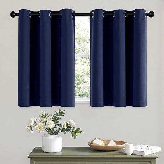 MIULEE Short Curtains for Windows - Navy Blue Blackout Half Window Curtains Thermal Insulated Privacy Drapes for Kitchen Bedroom Bathroom Grommet Top Small Basement Tiers W40 x L36 Inch 2 Panels