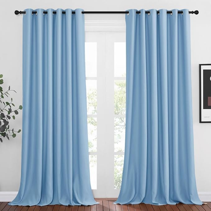 NICETOWN Blue Curtain Panels - Home Decoration Thermal Insulated Solid Grommet Blackout Curtains/Drapes for Hall/Sliding Door (80" Wide by 108" Long, Blue, Set of 2)