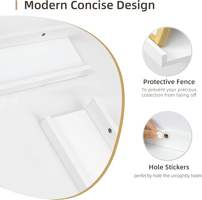 Picture Ledge Shelf, Wood Long Floating Shelves for Wall, Set of 2, 56 inch Picture Ledge Shelves, Photo Ledge Nursery Book Shelves Wall Mounted for Living Room Kids' Room Bedroom, Color White