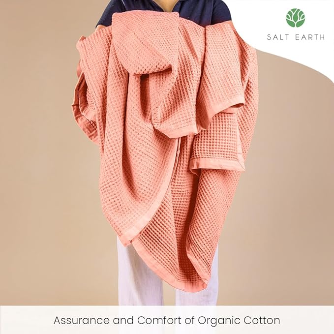 Salt Earth GOTS Certified 100% Organic Cotton Throw Blanket, 55" X 60" Waffle Blankets & Throws for Bed, Throw Blanket for Couch, Modern & Cozy Blanket, All Season, Comfy and Soft Blanket (Sun Bay)