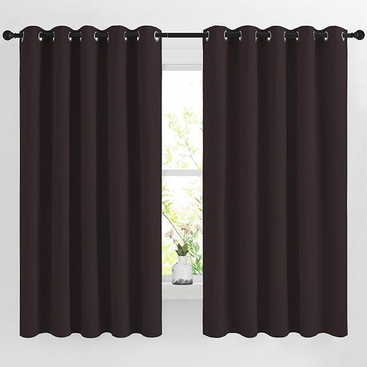 NICETOWN Blackout Curtain Panels 66 inches - Light Reducing Thermal Insulated Solid Grommet Blackout Curtains/Panels/Drapes for Living Room (Set of 2, 66 inches by 66 Inch, Toffee Brown)