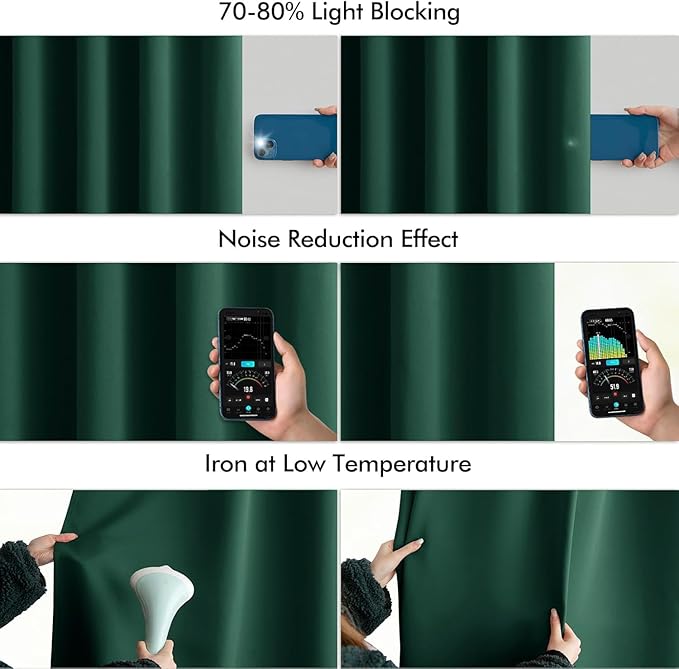 MIULEE Hunter Green Back Tab Blackout Curtain 96 Inch Long 2 Panels Set for Living Room Bedroom, Rod Pocket/Pinch Pleat Thermal Insulated Room Darkening Pleated Floor to Ceiling Drapes