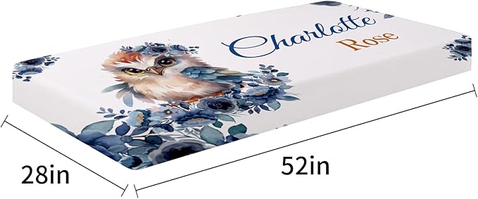 Personalized Baby Crib Bedding Set - Custom Name Owl Pattern 3 Pcs Set - Soft Blanket with Double Layer Dotted Backing, Fitted Sheet, Room Rug for Newborns Boys Girls Shower Gift