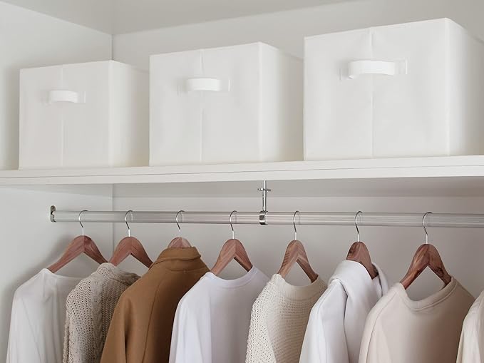 StorageWorks Storage Baskets for Shelves, Foldable Fabric Closet Storage Bins with Handles, Fabric Storage Bins Clothes Organizer, White, 3-Pack, Extra Large