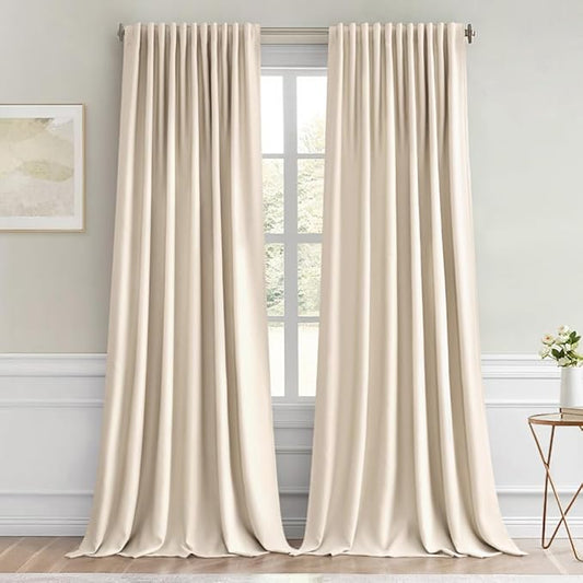MIULEE Cream Beige Back Tab Light Blocking Curtains 96 Inch Length 2 Panels Set for Living Room Bedroom Privacy, Rod Pocket/Pinch Pleated Thermal Insulated Room Darkening Blackout Drapes W66xL96