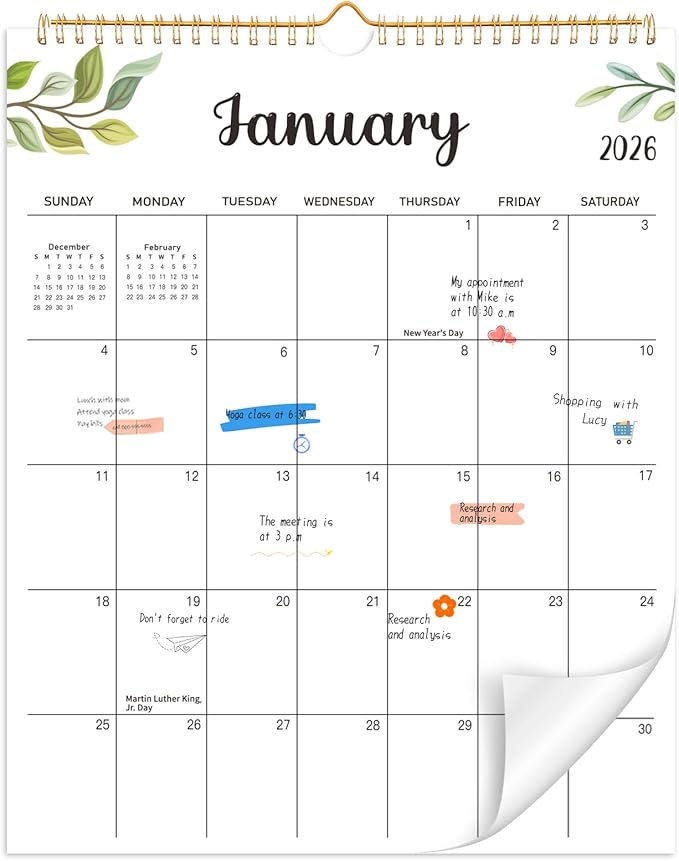 Wall Calendar 2026-2027, 18 Month Calendar from January 2026 to June 2027 14.5" x 11.8" Large Desk Calendar with Twin-Wire Binding for Home Office Planning Personal Organisers, Green Leaf