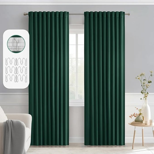 MIULEE Hunter Green Back Tab Blackout Curtains 90 Inches Long 2 Panels Set for Living Room Bedroom, Rod Pocket/Pinch Pleat Thermal Insulated Room Darkening Pleated Light Blocking Drapes