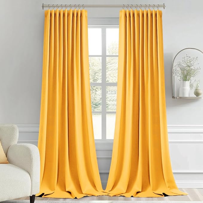 MIULEE Yellow Back Tab Blackout Curtains 120 Inch Long 2 Panels Set for Bedroom, Rod Pocket/Pinch Pleated Extra Long Thermal Insulated Living Room Darkening Light Blocking 10FT Drapes