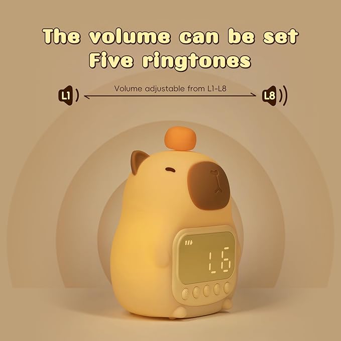 Capybara Alarm Clock with Night Light for Kids, 7 RGB Color Cute Alarm Clocks for Bedrooms Ok to Wake Clocks, Silicone Animal Tabletop Lamp for Teen Girls Boys