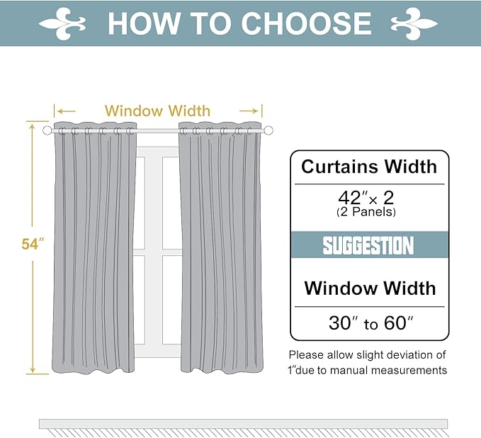 ChrisDowa 100% Blackout Curtains for Bedroom with Black Liner, 2 Thick Layers Total Blackout Thermal Insulated Grommet Small Window Curtains 54 Inch Length 2 Panels Set (Light Grey, 42 x 54 Inch)
