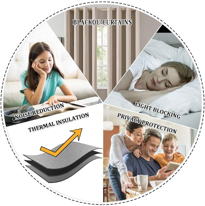 MIULEE Linen Texture Curtains Soild 100% Blackout Thermal Insulated Natural Beige Grommet Room Darkening Curtains & Drapes for Living Room Bedroom Nursery 42 x 90 (2 Panels)