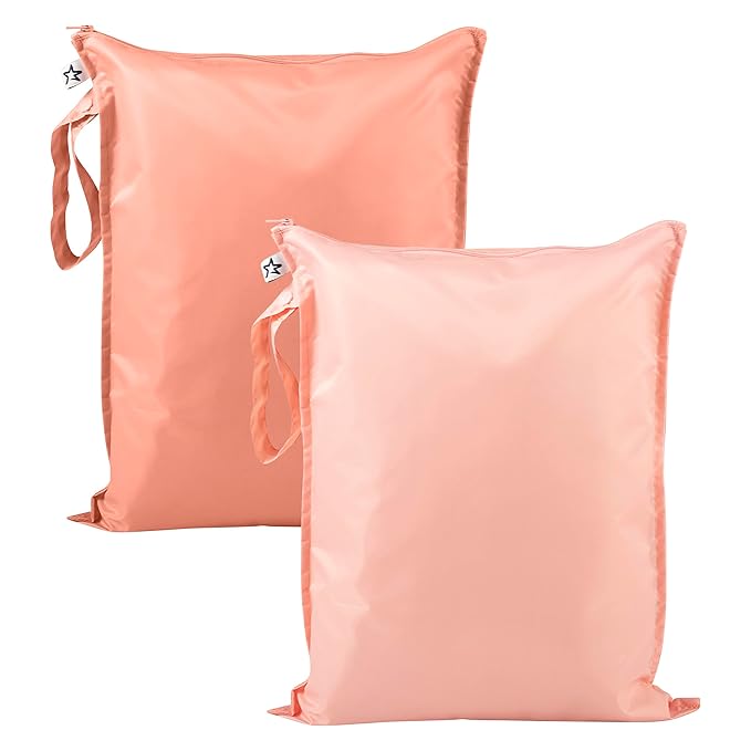 Tiny Twinkle Mess-Proof Waterproof Wet Dry Bag | 2-Pack Reusable Wet Bags for Swimsuits & Baby Clothes | Leakproof Wet Bag for Travel & Diaper Changes for Baby (Peach, Terracotta)