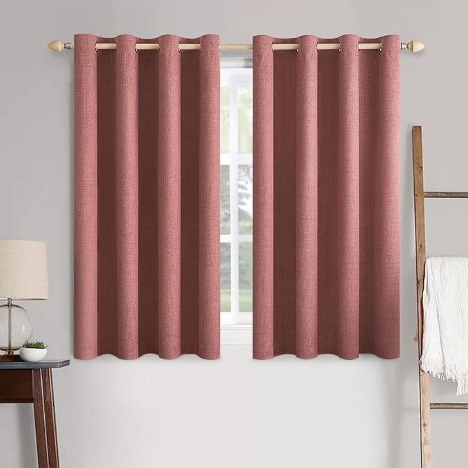 MIULEE 100% Blackout Linen Textured Curtains for Bedroom Solid Thermal Insulated Dusty Rose Grommet Room Darkening Curtains & Drapes Luxury Decor for Living Room Nursery 52 x 63 Inch (2 Panels)
