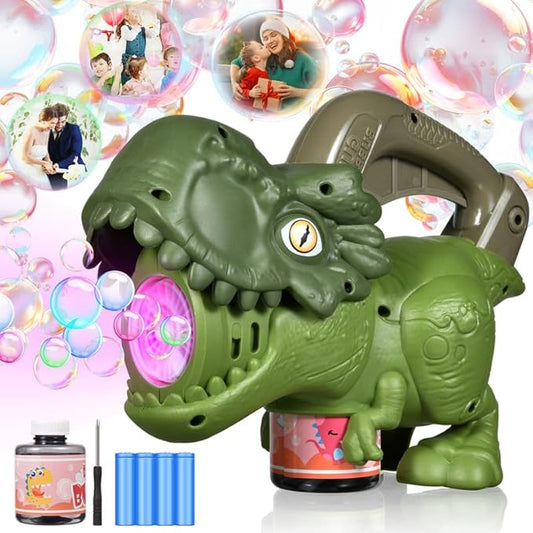 Dinosaur Bubble Machine with Colorful Lighting for Kids Automatic Handheld Dinosaur Bubble Toy 20000+ Big Bubbles Per Minute Bubbles Toy for Outdoor Parties Yard Fun Kids Gift Tyrannosaurus Green