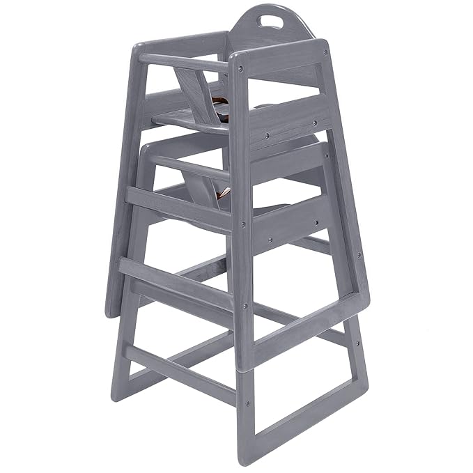 Wooden High Chair for Baby & Toddler – Restaurant-Style Stackable HighChair with Commercial Grade Solid Wood for Dining Table & Kitchen – Compact & Portable Design for Home & Restaurant Use - Gray