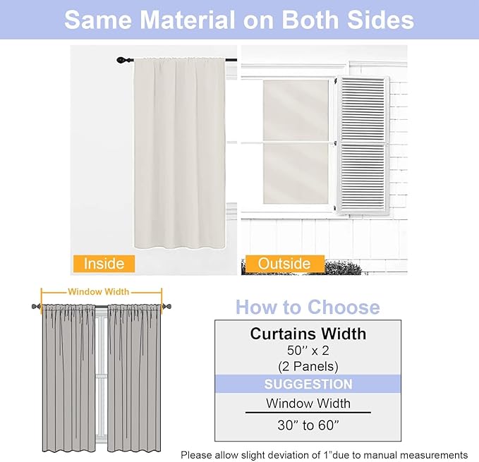 Simplebrand Ava Natural Blackout Curtains for Bedroom 96 Inches Long 2 Panels, Solid Thermal Insulated, Energy Saving Living Room Window Treatment Curtains Blackout Drapes, W50 x L96 Inch, Natural