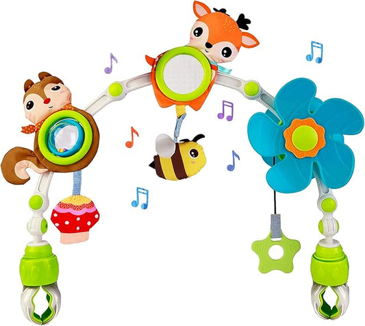 Baby Stroller Arch Mobile, Adjustable Musical Cirb Mobile Toys with Universal Clamps, Versatile Activity Toy Bar for Baby Bouncer Infant Car Seat Toy Stroller Toys Mobile for Bassinet Crib - Orange