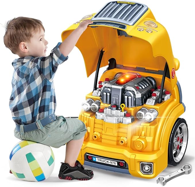 Interactive Truck Engine Toy with Removable Parts - Lights, Sounds, and Fun for Young Mechanics -Unleash Their Creativity and Motor Skills with This Truck Engine Toy (Yellow)