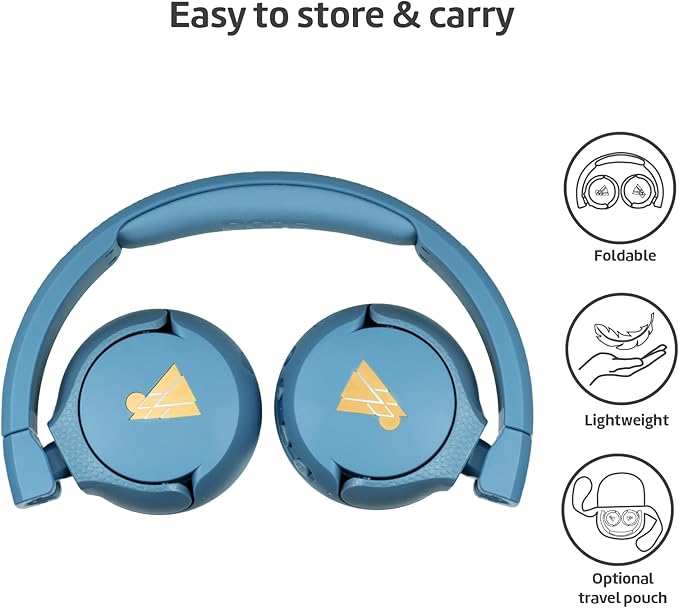 POGS Kids Bluetooth Wireless Headphones | The Gecko 2 | Foldable, Durable Headphones for Kids 3+ | Volume Limited 85 dB, Microphone | On-Ear | Wireless Music-Sharing Function (rBlue)