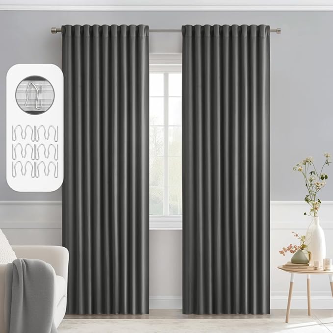 MIULEE Back Tab Grey Blackout Curtains 84 Inch Length 2 Panels Set for Living Room Bedroom Privacy, Rod Pocket/Pinch Pleated Thermal Insulated Room Darkening Light Blocking Curtains 84 Inches Long