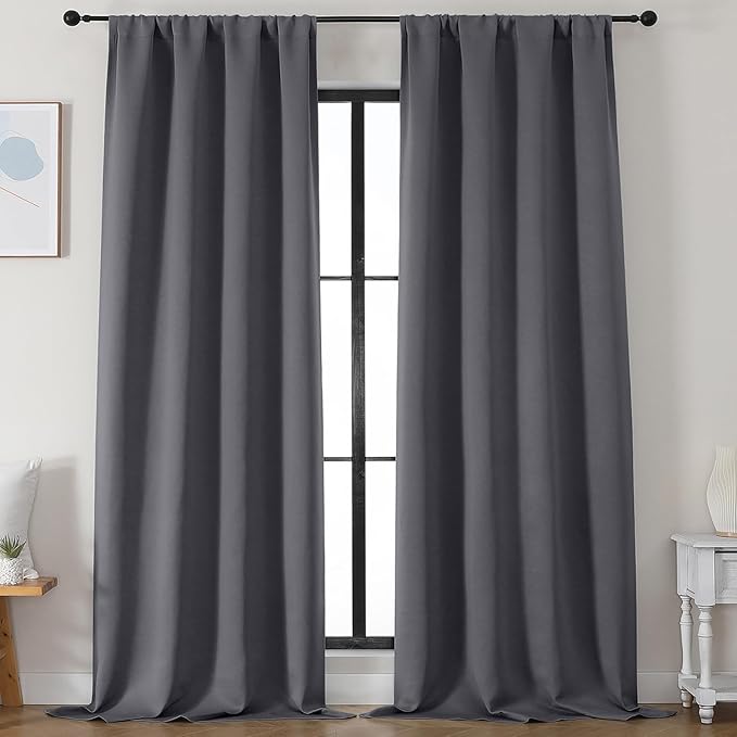 Simplebrand Ava Grey Blackout Curtains for Bedroom 96 Inches Long 2 Panels, Solid Thermal Insulated, Energy Saving Living Room Window Treatment Curtains Blackout Drapes, W50 x L96 Inch, Grey