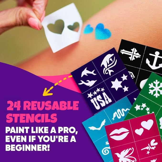 Blue Squid Face Painting Kit for Kids – 18 Colors Kids Face Paint Kit Palette with Stencils & Guided Tutorial, Water Activated Non Toxic Washable Professional Facepaint body set Halloween Party Makeup