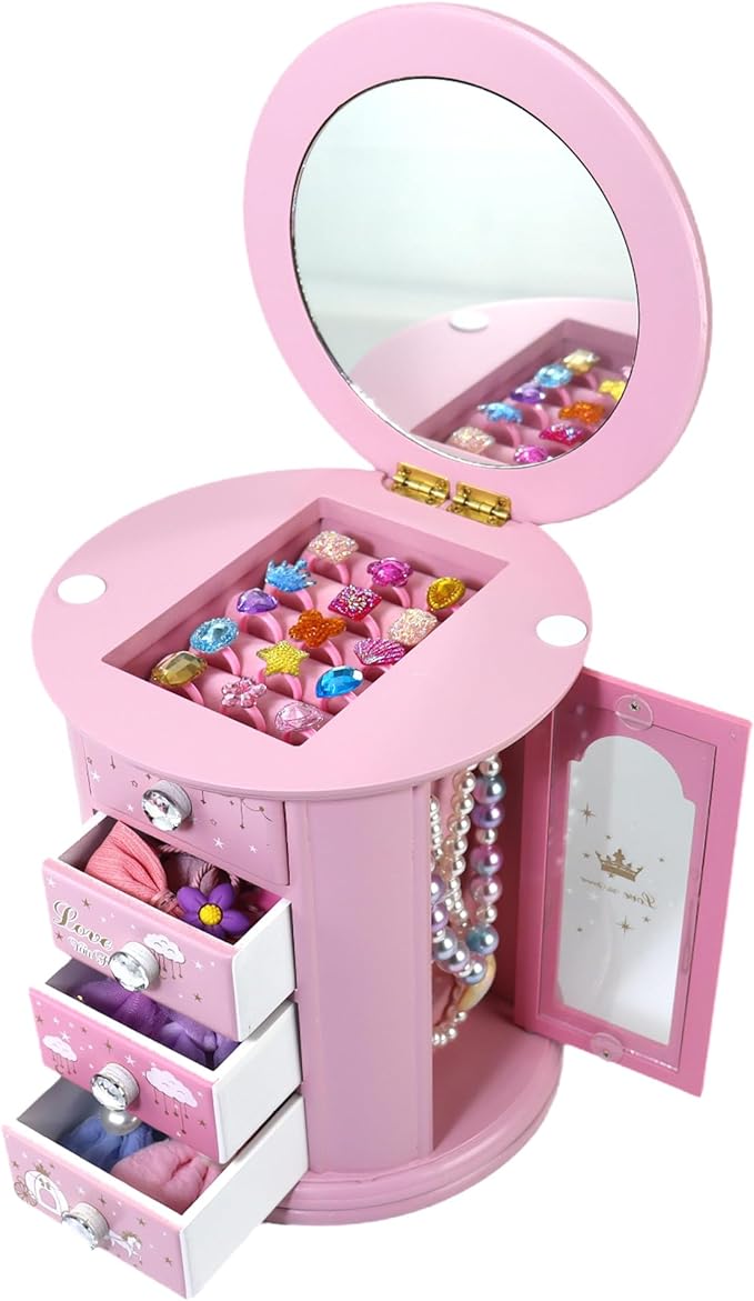 Pink Princess Castle Jewelry Box for Girls & Kids - Organizer Gift