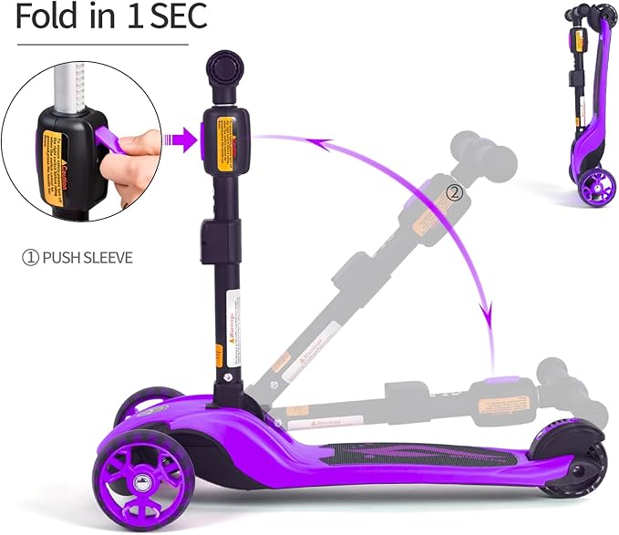 GLAMUP Kids Scooter, 2-in-1 Folding Kick Scooters, Adjustable Height, Safety Lock, 3 Wheel Kick Scooter for Boys and Girls Ages 3-14