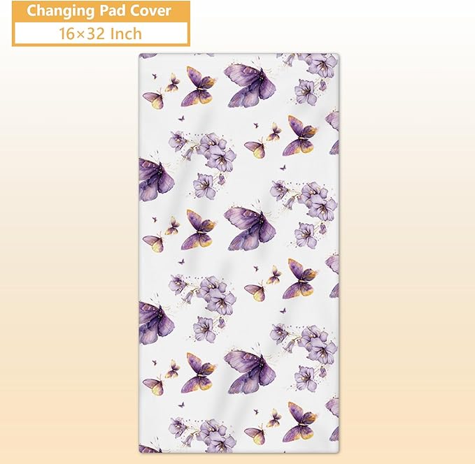 Personalized Baby Bedding Set, 5 Pcs Custom Toddlers Bedding Set with Infant Name, Soft Double Layer Nursery Crib Set for Girls Boys, Customized Infants Gifts for Baby Shower, Purple Butterfly