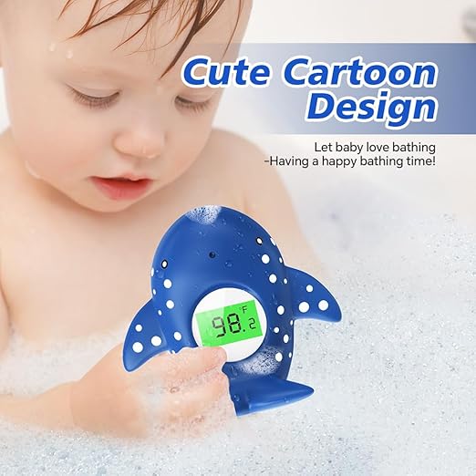Baby Bath Thermometer, Infant Digital Water Thermometer Safety with 3 Color Backlit and Temperature Warning, Room Thermometers Floating Toy for Infant, Toddler, Bathtub, Swimming Pool (Navy Blue)