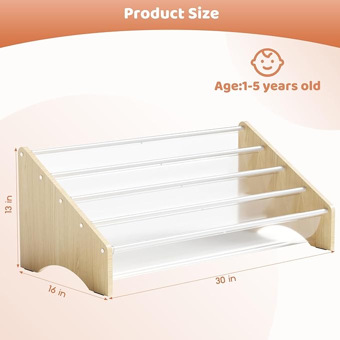 Sturdy Wooden High-Transparent 4 Tier Kids Bookshelf, Perfect Kid-Friendly Height Book Shelf for Kids Rooms - Toddler Book Shelf Display for Nurasery, Deep Size Bookshelf Hold More Books