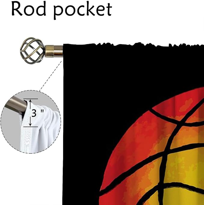 Red Basketball Blackout Curtains for Boy Girl Room Darkening Decor,Sport Theme and Motto Dark Background Bedroom Living Room Home Rod Pocket Thermal Insulated Window Curtain/Drapes Panel,84x63 Inch…