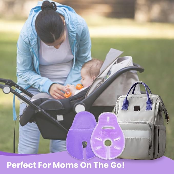 2 Larger Breast Ice Packs with Soft Covers and 6 Breast Pads for Leaking Milk, Hot and Cold Breast Therapy Packs, Breastfeeding Essentials for Relief of Clogged Ducts, Nipple Pain, Engorgement