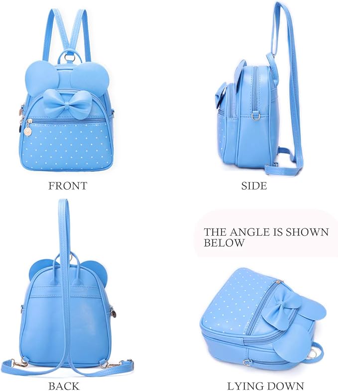 KL928 Girls Bowknot Polka Dot Cute Mini Backpack Small Daypacks Convertible Shoulder Bag Purse for Women