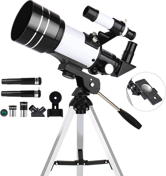 Telescope for Adults & Kids, 70mm Aperture 300mm Refractor Telescope, Portable Travel Refractor Telescopes for Astronomy Beginners with Tripod, Phone Adapter