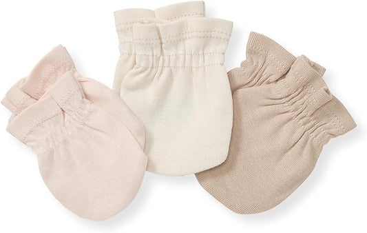 Burt's Bees Baby Baby Girls' Mittens, No-Scratch Mitts, 100% Organic Cotton, Set of 3