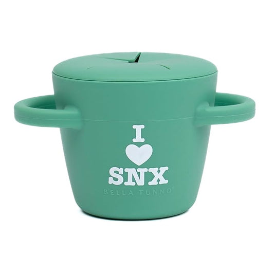 Bella Tunno Snack Cups for Toddlers, Silicone Spill Proof Food Container with Lid, Babies & Kids 6-12 Months, I Love SNX