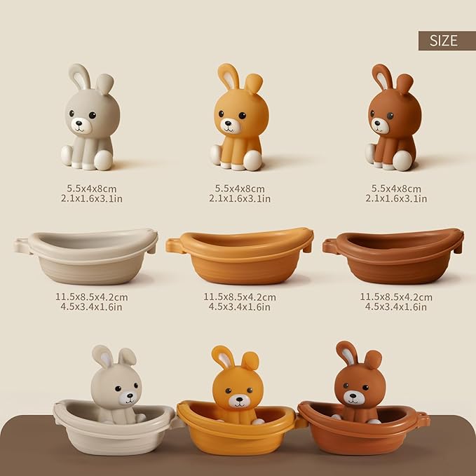 Nueplay Bathtub Toys for Toddlers 18M+，Baby Bath Toys with Animal Finger Puppets，Stackable Boat Train，Easter Bunny Gifts for Baby & Toddlers Set of 6