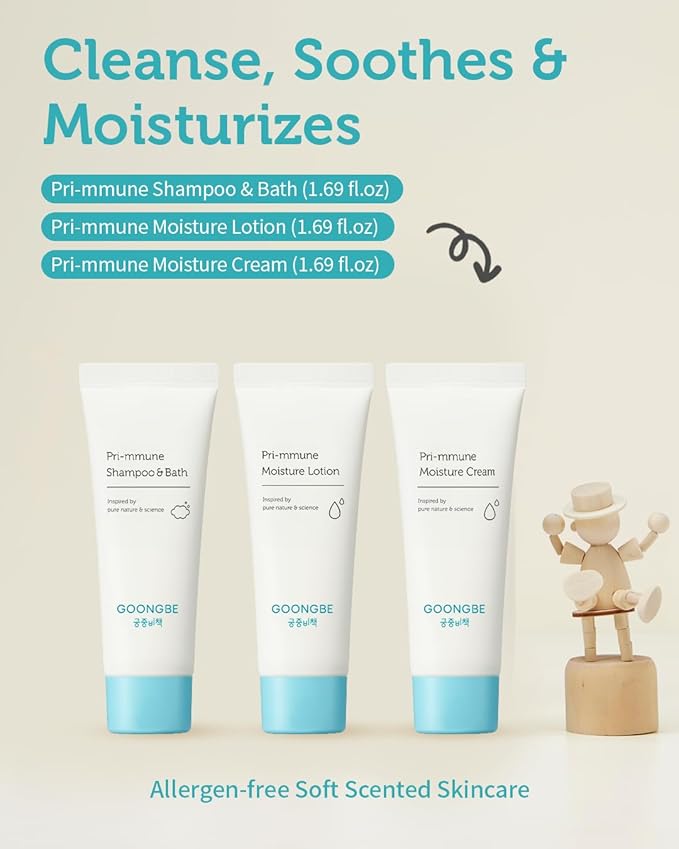 Baby Skincare Travel Set - Korean Baby Skincare & Bath Time Essentials - Shampoo & Bath, Moisutre Lotion, Cream - Hydrating & Nourishing, 3 Items