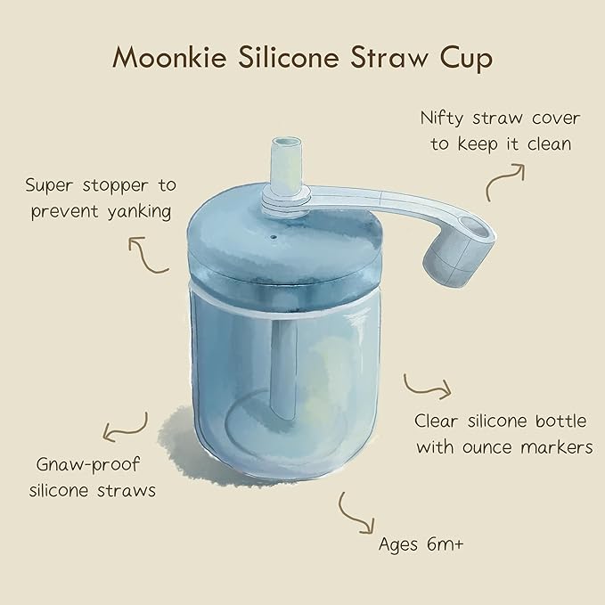 Moonkie Baby Straw cup | Silicone Toddler Sippy Cup Training Cup with Straw Lid | BPA-Free Drop-Proof Baby Cup | Led Weaning | 6 Months+, 5 oz, 2pack