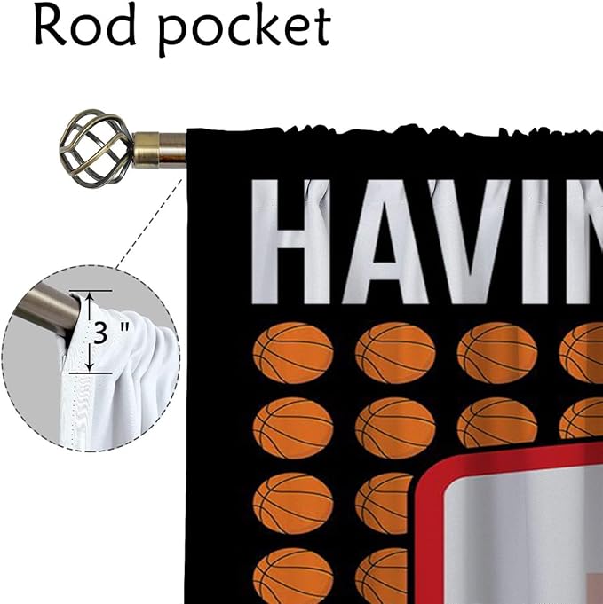 Basketball Blackout Curtains for Boy Girl Room Darkening Decor,Sports Themed Hoop and Many Basketballs Bedroom Living Room Home Rod Pocket Thermal Insulated Window Curtain/Drapes Panel,42x45 Inch…