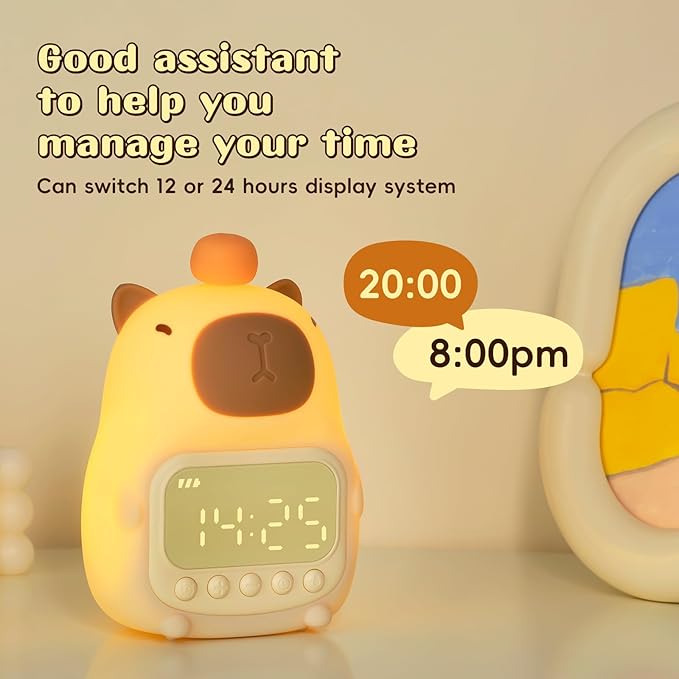 Capybara Alarm Clock with Night Light for Kids, 7 RGB Color Cute Alarm Clocks for Bedrooms Ok to Wake Clocks, Silicone Animal Tabletop Lamp for Teen Girls Boys